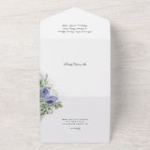 Bat Mitzvah, Blue en Silver Waterverf Flowers All In One Uitnodiging (Buitenkant)