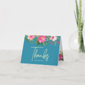 Bat Mitzvah Blue Gold Script Floral Waterverf Bedankkaart (Voorkant)