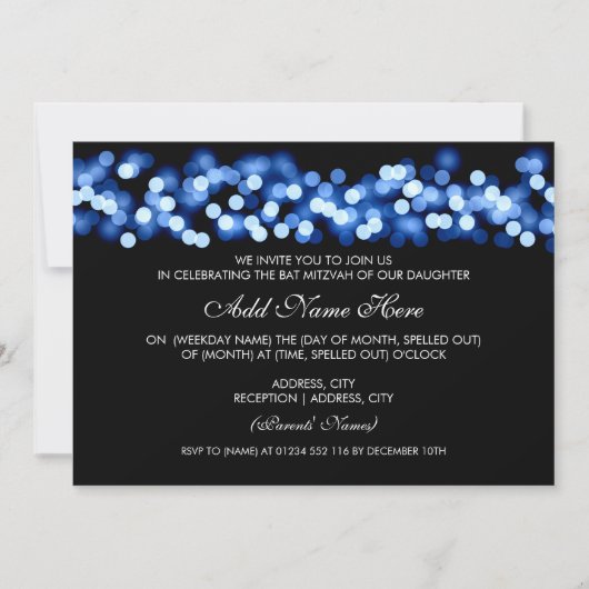 Bat Mitzvah Blue Hollywood Glam Kaart (Voorkant)