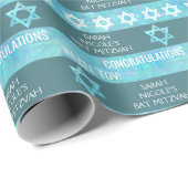 Bat Mitzvah Blue Opal Stylish Stripe Pattern Cadeaupapier (Rol Hoek)