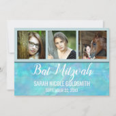 Bat Mitzvah Blue Opal Waterverf Fotocollage Kaart (Voorkant)