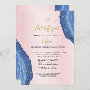 Bat Mitzvah Blue Pink Gold Jewish Kaart