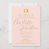 Bat Mitzvah Blush Roze Gouden Script Uitnodiging (Voorkant)
