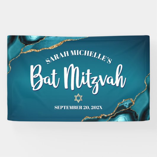 Bat Mitzvah Bold Agaat Goud Turquoise Ombre Script Spandoek (Horizontaal)