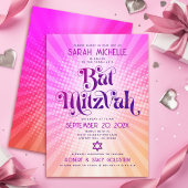 Bat Mitzvah Bold Retro Boho Roze Oranje Gradient Kaart