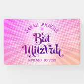 Bat Mitzvah Bold Retro Boho Roze Oranje Gradient Spandoek (Horizontaal)