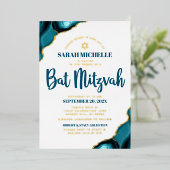 Bat Mitzvah Bold Turquoise Agaat Script Echt Goud Folie Uitnodiging (Staand Voorkant)