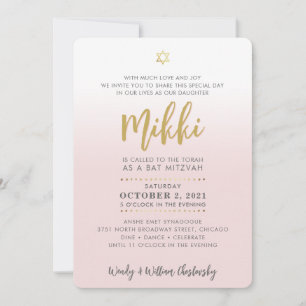 Bat Mitzvah bord roze goud elegant script Kaart