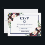 Bat Mitzvah Bourgogne Bleu Floral RSVP<br><div class="desc">Carte RSVP Fleurie Bleu Bourgogne Aquarelle pour Bat Mitzvah</div>