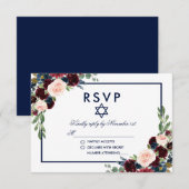 Bat Mitzvah Bourgogne Bleu Floral RSVP (Devant / Derrière)