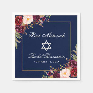 Bat Mitzvah Bourgogne Bloemen Goud Servet