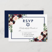 Bat Mitzvah Burgundy Blaal Silver RSVP (Voorkant / Achterkant)