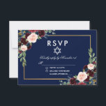 Bat mitzvah Burgundy Blue Floral Gold RSVP<br><div class="desc">Carte RSVP Bat mitzvah couleur Aquarelle Bourgogne Marsala bleu Floral or</div>