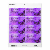 Bat Mitzvah Butterfly Paars en Roze geverfd Etiket (Full Sheet)