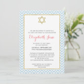 BAT MITZVAH chevron patroon goud glitterig blauw Kaart (Staand voorkant)
