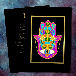 Bat Mitzvah Coloful Hamsa met Gold Trim Kaart