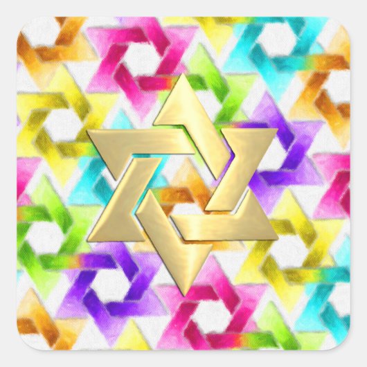 Bat Mitzvah Colorful Star Damask Vierkante Sticker (Voorkant)