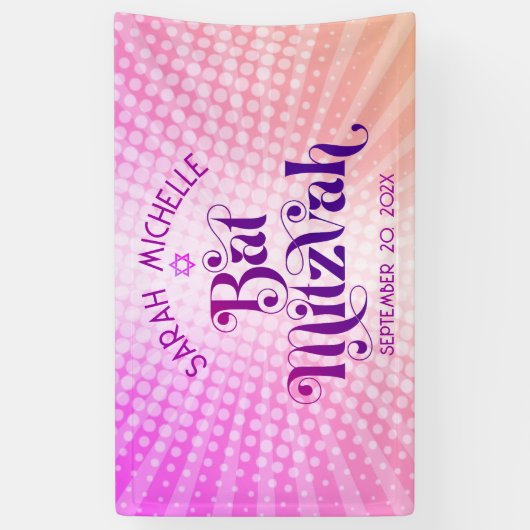 Bat Mitzvah Creatief Retro Boho Roze Oranje Gradië Spandoek (Verticaal)
