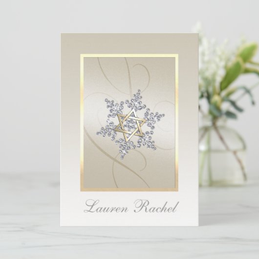 Bat Mitzvah Crystal Snowflake Star van David Kaart (Staand voorkant)