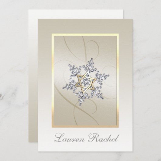 Bat Mitzvah Crystal Snowflake Star van David Kaart (Voorkant / Achterkant)
