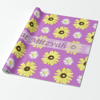Bat Mitzvah Daisies Radiant Orchid Wrap Paper Cadeaupapier