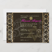 Bat Mitzvah/ Damask/Swirls/hot roze Kaart (Achterkant)