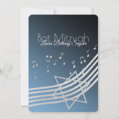 Bat mitzvah de musique Blue et Silver Invitation (Dos)