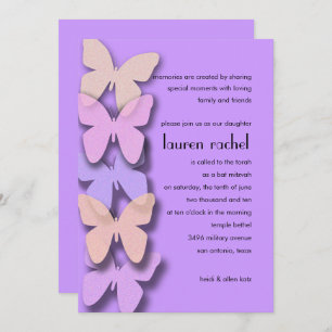 Bat Mitzvah Dimensional Butterfly Border Paars Kaart