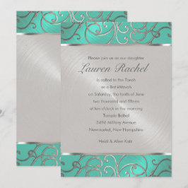 Bat Mitzvah Elegant Aqua Green Silver Filigree Kaart