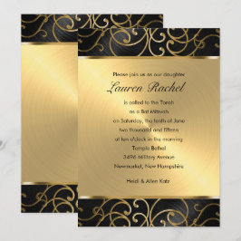 Bat Mitzvah Elegant Black en Gold Filigree Kaart