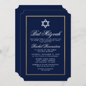 Bat mitzvah Elegant Bleu et Or Invitation (Devant / Derrière)