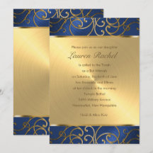 Bat Mitzvah Elegant Blue en Gold Filigree