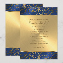 Bat Mitzvah Elegant Blue en Gold Filigree Kaart