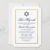 Bat mitzvah Elegant Blue Gold Invitation (Devant)