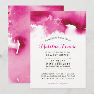 BAT MITZVAH élégant couleur rose vif invitation