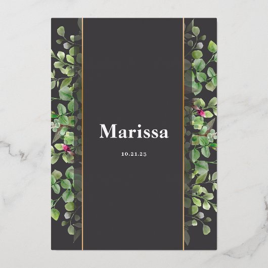 Bat Mitzvah Elegant Floral Script REAL GOLD Folie Uitnodiging (Achterkant)