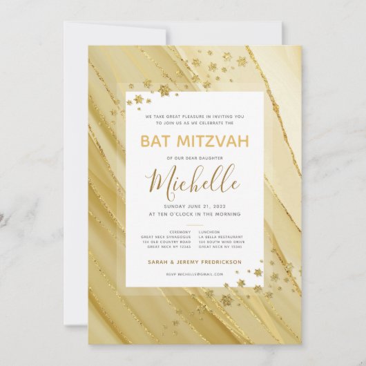 Bat Mitzvah Elegant Gold Glitter Uitnodiging (Voorkant)