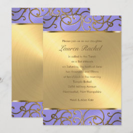 Bat Mitzvah Elegant Lavender Paars Gold Filigree Kaart