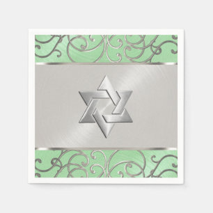 Bat Mitzvah Elegant Mint Green Silver Filigree Servet