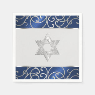 Bat Mitzvah Elegant Navy Blauw en Zilver Filigraan Servet