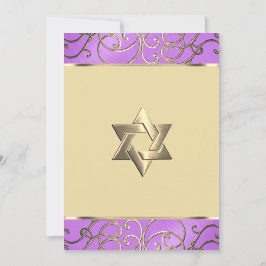 Bat Mitzvah Elegant Orchid Paars Gold Filigree Kaart (Achterkant)