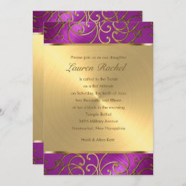 Bat Mitzvah Elegant Raspberry Pink Gold Filigree Kaart