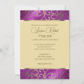 Bat Mitzvah Elegant Raspberry Pink Gold Filigree Kaart (Voorkant)