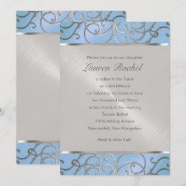Bat Mitzvah Elegant Sky Blue en Silver Filigree Kaart