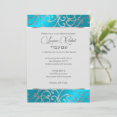 Bat Mitzvah Elegant Turquoise Blue Silver Filigree Kaart (Staand voorkant)