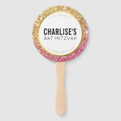 BAT MITZVAH FAN selfie glitzy goud roze glitter Handwaaier (Voorkant)