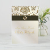 Bat Mitzvah+Faux Gold Damask/black+pearl Kaart (Staand voorkant)