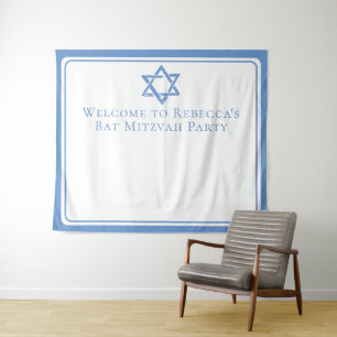 Bat Mitzvah Feestje Lichtblauwe Fotohokje Wandkleed