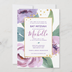 Bat Mitzvah Floral Invitation Kaart