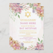 Bat mitzvah Floral Invitation Parties scintillant (Devant / Derrière)